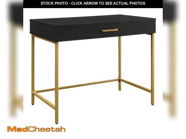 Lot 74-12785684 - OSP Home Furnishings Modern Life Contemporary Writing Desk with Large Drawer and Gold Metal Legs, Bl...