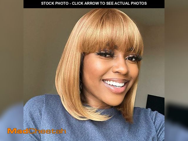 Lot 74-12608355 - ToyoTress Peek-a-boo Color Bob Wig With Bangs - 8 Inch Blonde Mix Brown Bob Wigs For Black Women, Sh...