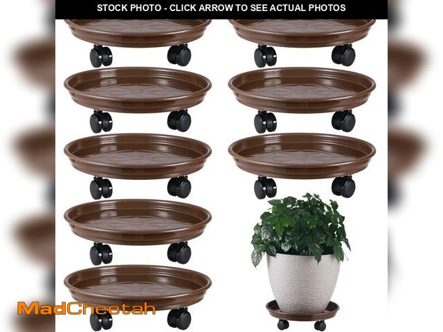 Lot 74-13621481 - 8 Packs 12 Inches Plant Caddy with PU Wheels Large Rolling Plant Stands Plastic Plant Roller Base Po...