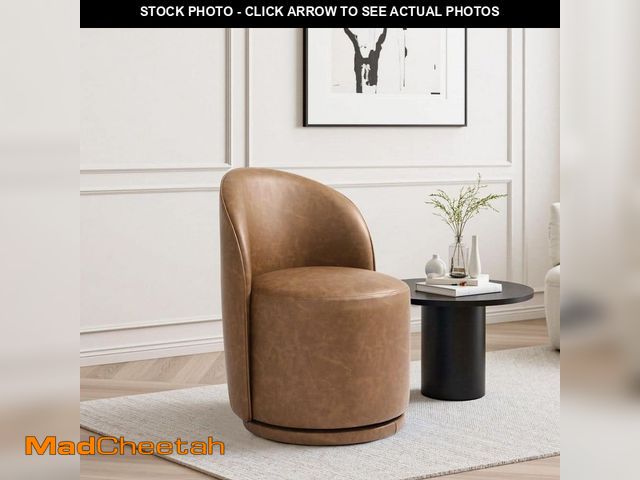 Lot 74-14244450 - Uixe Brown PU Leather Swivel Accent Barrel Chair (Set of 1) - UNUSED