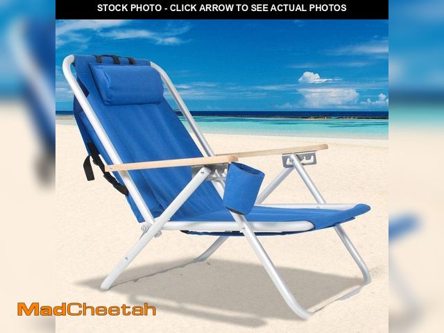 Lot 74-12465158 - Karl home Portable Blue Iron Folding Adjustable Headrest Beach Chair - UNUSED
