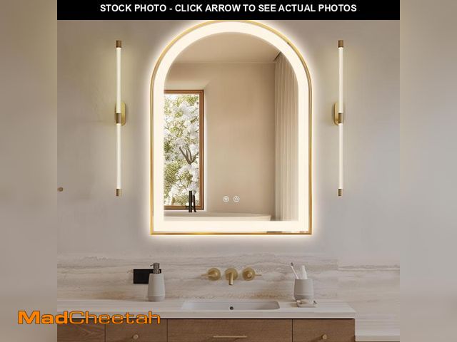 Lot 74-12167071 - Arched LED Bathroom Mirror, 40"x30" LED Mirror with Frontlit, Arch Backlit Mirrors Gold Framed Anti-...