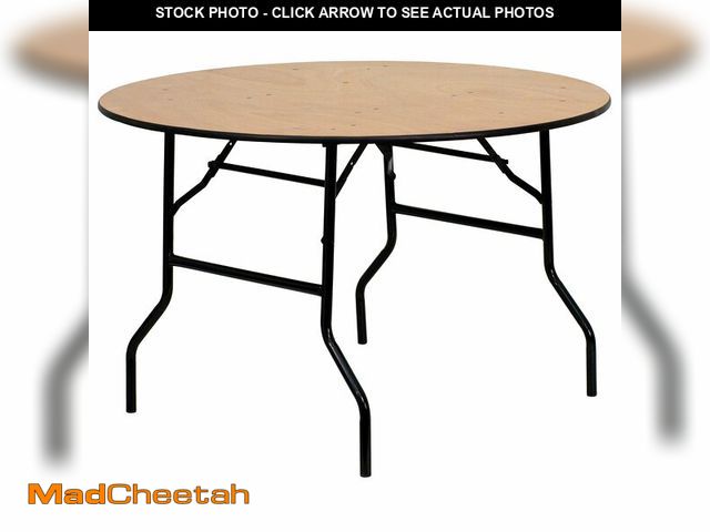 Lot 74-13122134 - Flash Furniture Furman 4-Foot Round Wood Folding Banquet Table with Clear Coated Finished Top - UNUS...