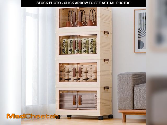 Lot 74-12487624 - TINANA Plastic Storage Bins with Lids, 4 Tier 124QT Stackable Storage Containers with Wheels, Foldin...