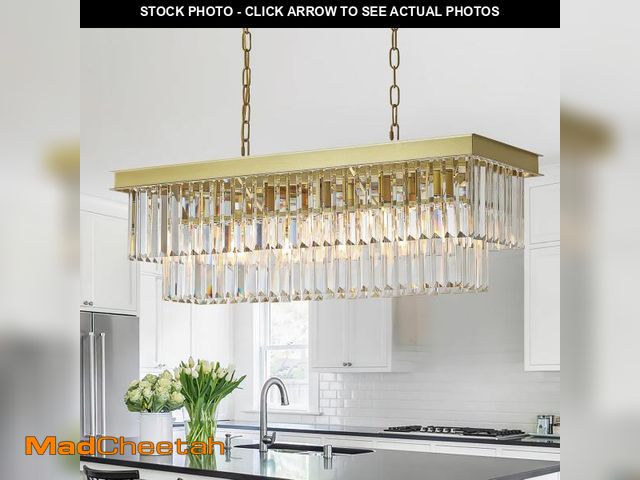 Lot 74-12167022 - A AXILIXI Rectangular Crystal Chandelier Gold for Dining Room Modern Chandelier Rectangle Linear Pen...