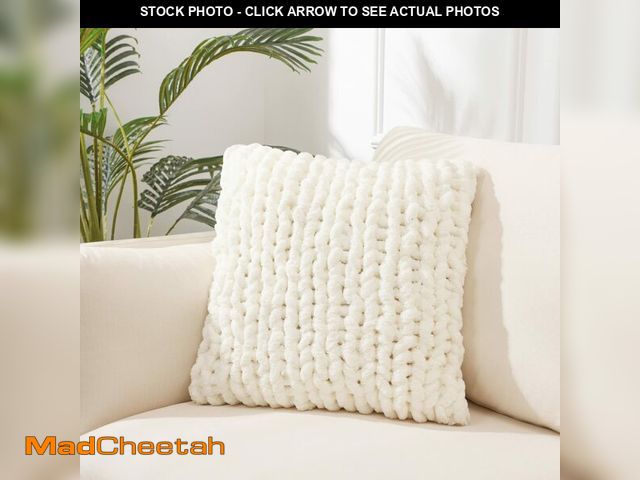 Lot 74-12972422 - GARLVCAL Cream White Chunky Knit Throw Pillow Covers 1PC 18"Ãâ18" Square Luxury Style Crochet Pil...