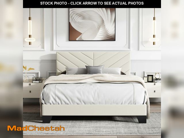 Lot 74-14612483 - IOILORI Full Size Bed Frame Platform with Upholstered Headboard, Sturdy Wooden Slats, Noiseless, No ...