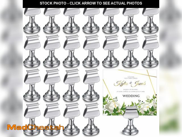 Lot 74-13951269 - Kathfly 24 Pcs Wedding Table Number Holders 1.7 Inch Metal Silver Mini Place Card Holders Bulk Harp-...