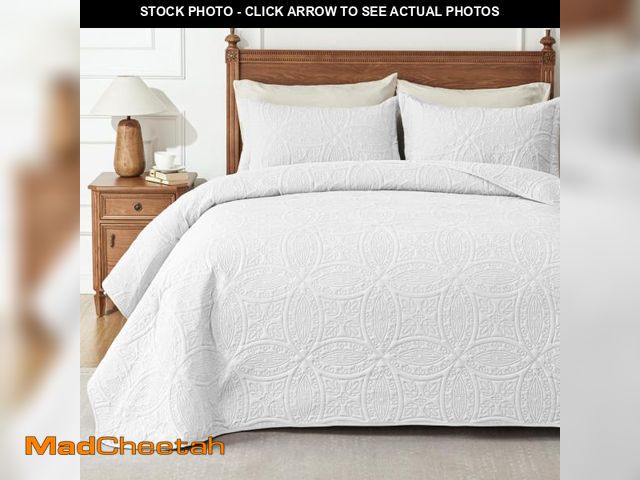 Lot 74-11553046 - Love's cabin King Size Quilt Set Bright White Soft Bed Summer Bedspreads - Lightweight Microfiber- M...