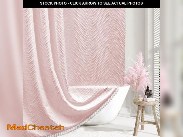 Lot 74-12312847 - Siiluminisoy Blush Pink Boho Woven Fabric Shower Curtain, 72 x 72 Tufted Leaves Textured Striped Mod...
