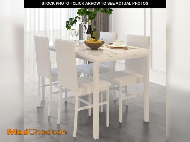 Lot 74-13775384 - 5 Piece Kitchen Dining Table and Chair Set, Dining Room Table Set with Faux Marble Table PU Leather ...