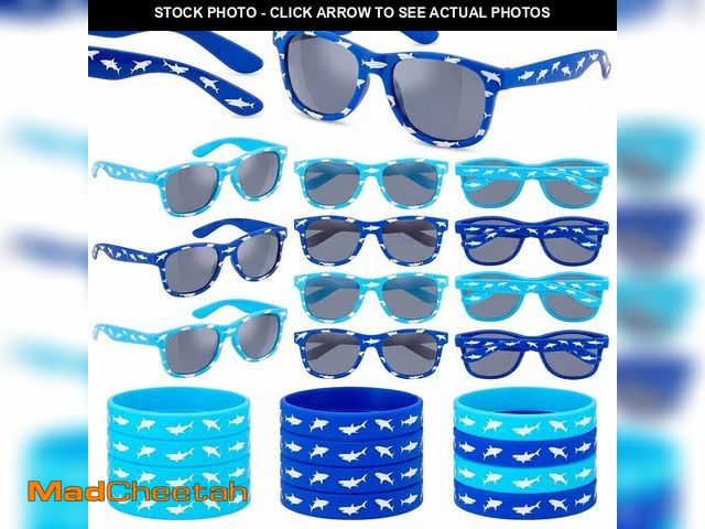 Lot 74-14149334 - Kingdder 24 Pcs Shark Sunglasses and Silicone Wristbands Bracelets Shark Birthday Theme Party Favors...