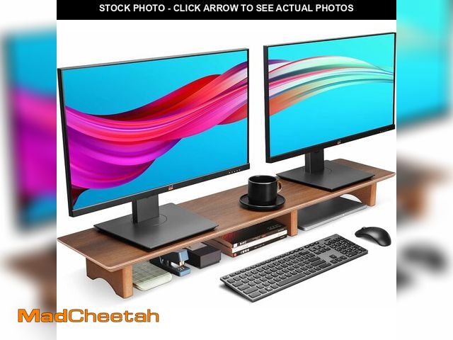Lot 74-13835505 - (MISSING LEGS) Aothia Solid Wood Dual Monitor Stand Riser for Desk, 43 Inch Black Walnut Computer Mo...