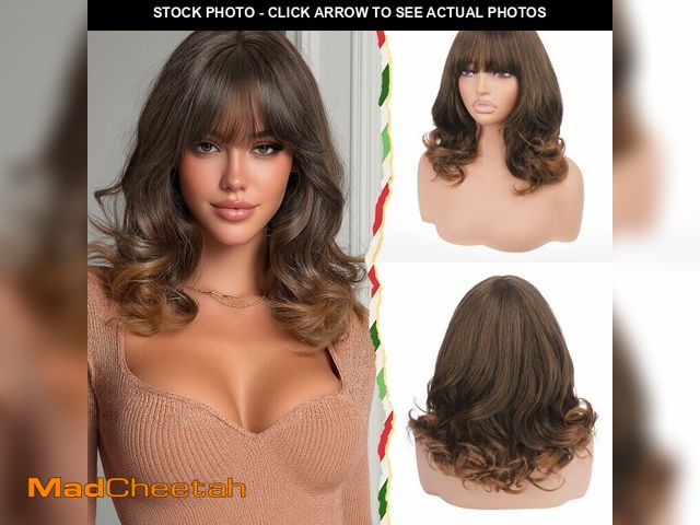 Lot 74-13548340 - Sidaila Wig with Bangs for Women | 16 Inch Layered Body Wave Synthetic Wig | Heat Resistant Yaki Fib...