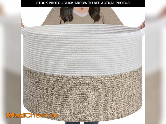 Lot 74-14352811 - TIimeyard Large Cotton Rope Storage Basket Woven Laundry Hamper - Decorative Organizer for Living Ro...