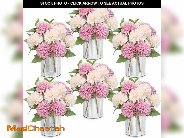 Lot 74-14213313 - SEKNHOP Pre-Made Flower Table Centerpieces, Set of 6 Artificial Silk Chrysanthemum with Farmhouse Me...