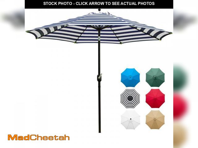 Lot 74-12518309 - Sunnyglade 9' Patio Umbrella Outdoor Table Umbrella with 8 Sturdy Ribs (Blue and White) - UNUSED