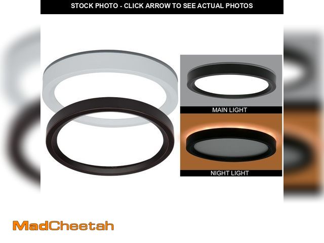 Lot 74-13771674 - (MISSING HARDWARE) Commercial Electric 7.5 in. Round White Oil Rubbed Bronze Trims LED Flush Mount C...