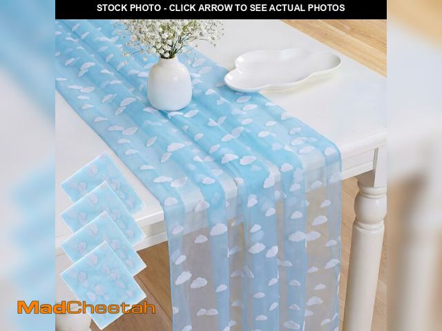 Lot 74-14215189 - Windkream 4 Pcs Blue Sky White Cloud Table Runner 29 X70 Inch Cartoon Tulle Table Runner Flocking Cl...