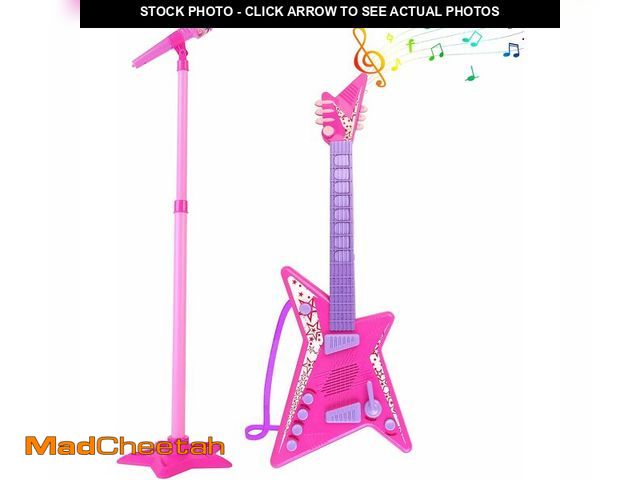 Lot 74-13709426 - deAO Kids Guitar and Microphone Set,Guitar Toys with Music&amp;Colorful Light,Adjustable Height Micr...