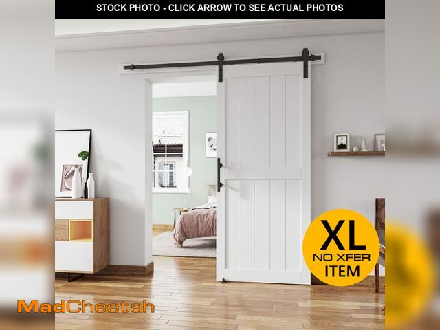 Lot 74-12786872 - ALAMEDADT 36''x84'' Sliding Barn Door with 6.6 Ft Barn Door Hardware Kit&amp; Handle&amp; Floor Guid...