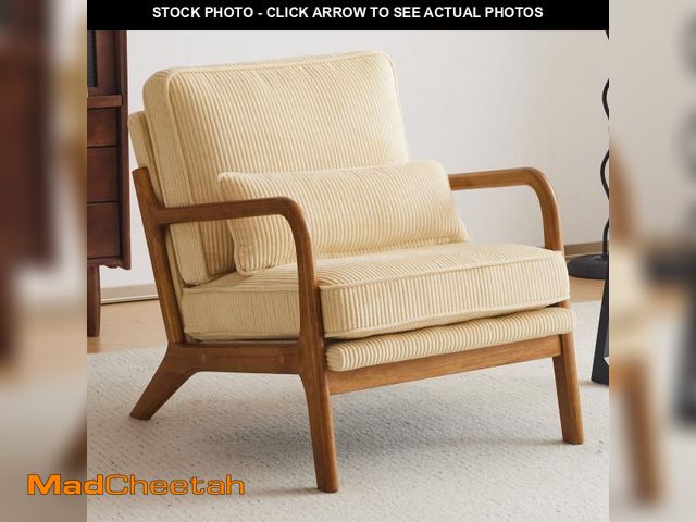 Lot 74-12511545 - Ktaxon Accent Chair Corduroy Upholstered Armchair, Reading Club Chair with Pillow and Solid Wood Fra...