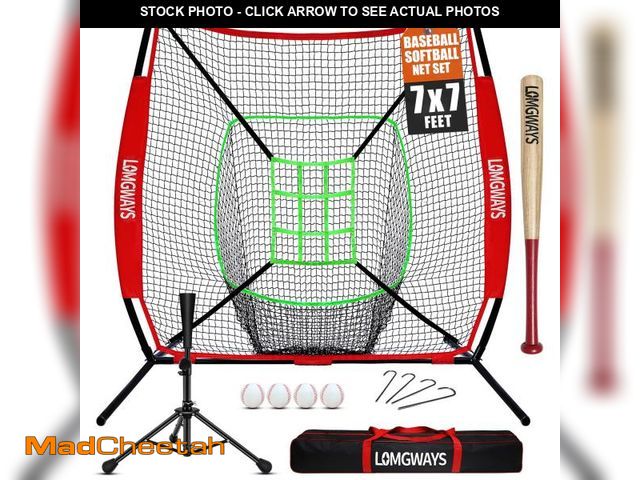 Lot 74-12140405 - (MISSING BAT,4 BALLS) 7'x7' Portable Baseball Net Set - Batting, Hitting &amp; Pitching Practice Net...
