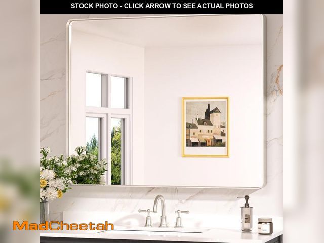 Lot 74-12489244 - Keonjinn 42 x 36 Brushed Nickel Bathroom Vanity Mirror, Large Rounded Rectangle Bathroom Mirrors for...