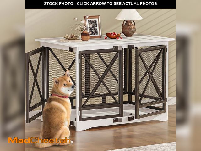 Lot 74-13779724 - 48 inch Extra Large Dog Crate Furniture,Double Door Indoor Kennel,End Side Table Wooden Dog Crates,A...
