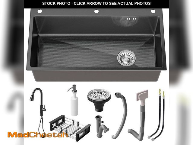 Lot 74-14342961 - QATSPACE DESIGNS INC 32 in. Drop-in/Undermount Single Bowl 16-Gauge Black Stainless Steel Kitchen Si...