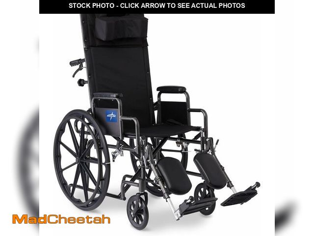 Lot 74-13070863 - Medline Reclining Wheelchair, Desk-Length Arms and Elevating Leg Rests, 20" x 18" Seat (W x D) - UNU...