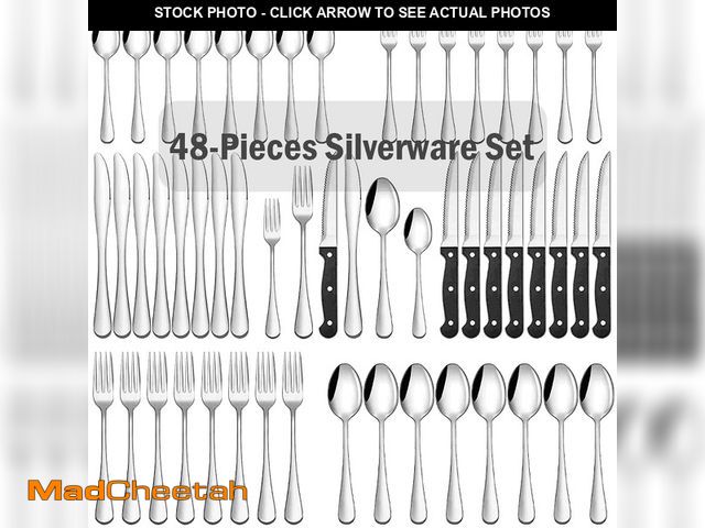 Lot 74-12778655 - (AS PICTURED) 48-Pieces Silverware Set for 8, Stainless Steel Flatware Cutlery Utensil Set forks and...