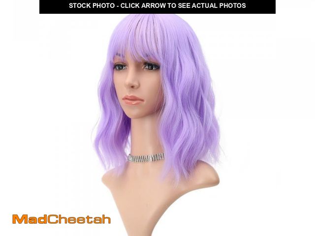 Lot 74-12435819 - FAELBATY Wavy Wig Short Purple Wigs With Air Bangs Shoulder Length Wig For Women Curly Wavy Syntheti...