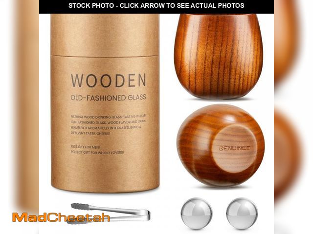 Lot 74-11550410 - GENUINED Wooden Whiskey Glasses Set of 2, Handcrafted Old Fashioned Bourbon Drinking Glass, Great Bo...