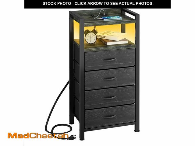 Lot 74-12713767 - Kitstorack Night Stand with Charger Station and LED Light Black Nightstand with Drawers Bedside Tabl...