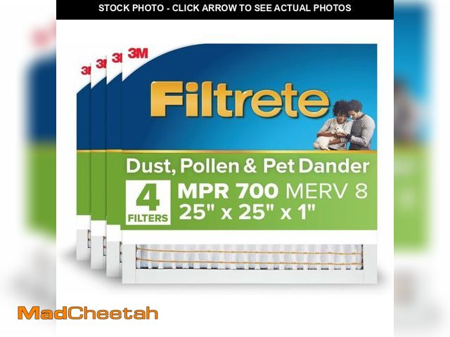 Lot 74-13793962 - Filtrete 25x25x1 AC Furnace Air Filter, MPR 700, MERV 8, Tough on Pollen, Easy on Airflow, 3-Month P...