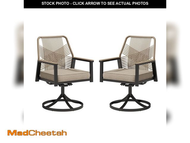 Lot 74-14244379 - PHI VILLA Metal Frame Woven Rope Patio Dining Swivel Chair with Beige Cushions (2-Pack) - UNUSED