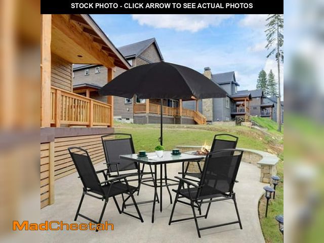 Lot 74-12108521 - Walsunny 6 Piece Patio Furniture Set with Umbrella  Outdoor Patio Dining Set with 4 Folding Chairs a...