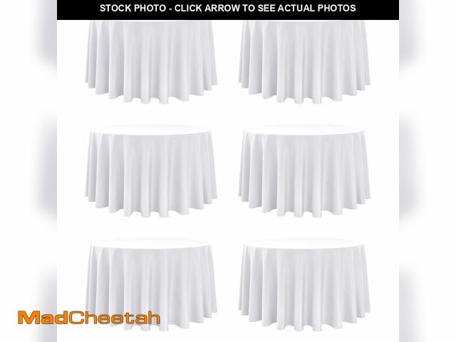 Lot 74-13568030 - Dailyset 6-Pack White Round Tablecloths, 120 Inches, Stain-Resistant Polyester for 5-6 Ft Round Tabl...