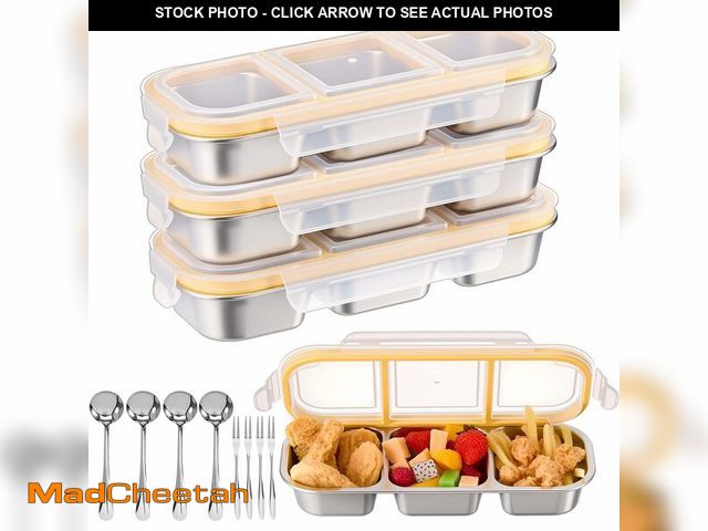 Lot 74-13545213 - LemonRoad 4 Sets Stainless Steel Snack Containers for Kids Adults Reusable 3 Compartment Snack Boxes...