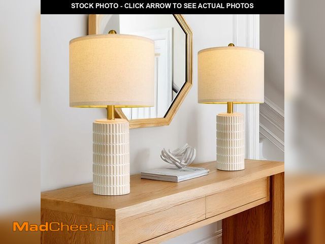 Lot 74-12976631 - PoKat 20.75" Small Modern Ceramic Table Lamps Set of 2 for Bedroom, White Bedside Lamps for Night St...