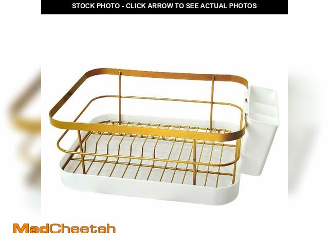 Lot 74-14269720 - LXFNDZW Dish Drying Rack for Kitchen Counter - Space-Saving Gold Dish Rack with Drip Tray &amp; Cutl...