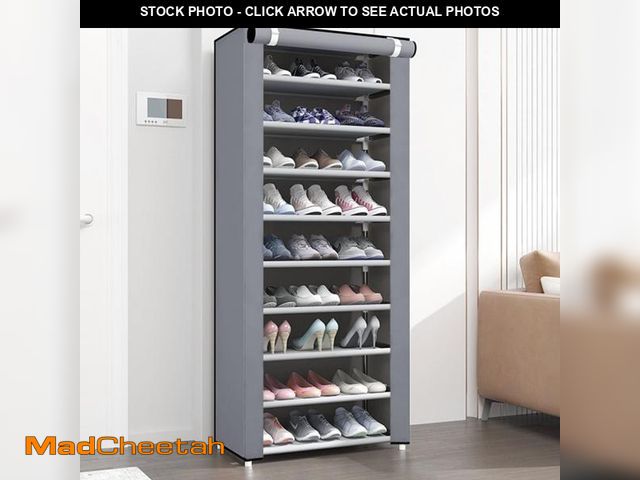 Lot 74-12490704 - BAOKALER 10-Tier Tall Shoe Rack Shelf, 27 Pairs Closet Shoe Organizer Storage with Cover, 9 Lattices...