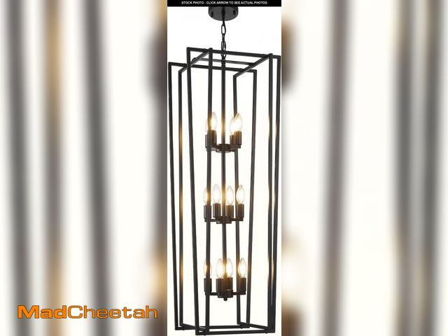 Lot 74-12418312 - Large Lantern Pendant Light, High Ceiling Decor 12-Lights Black Industrial Farmhouse Chandeliers 41....