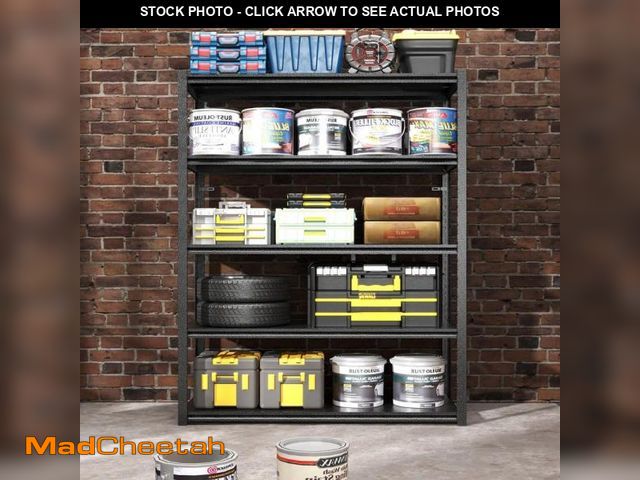 Lot 74-12363929 - Black 5-Tier Heavy Duty Metal Storage Shelving Unit for Garage Holds Up to 2000 lbs. (47.2 in. W x 7...