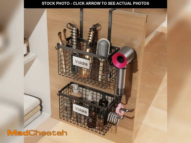 Lot 74-12608896 - Voldra 2 Pack Hair Dryer Holder Cabinet Door, Adhesive Hair Tool Organizer Wall Mount Adjustable Hei...