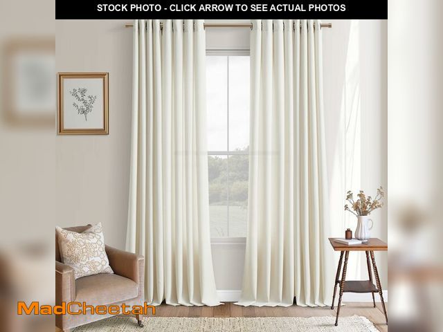 Lot 74-13628385 - Off White Curtains 100 Inches Long 2 Panels for High Ceiling Living Room Thick Linen Drapes Grommet ...