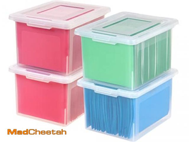 Lot 74-12137030 - IRIS USA File Box, Plastic File Organizer with Lids for Letter/Legal File, Portable Document Box For...