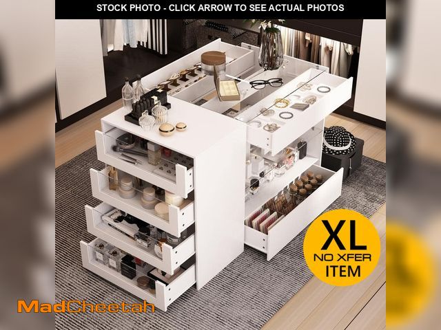 Lot 74-12773322 - FUFU&amp;GAGA White Wood Free Standing 47.2 in. W Jewelry Armoire With Tempered Glass Top and 8-Draw...