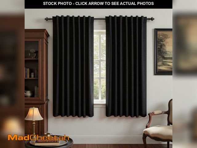 Lot 74-14210512 - KOUFALL Short Black Out Curtains for Bedroom Bathroom Small Window,Linen Blackout Back Tab Cortinas ...